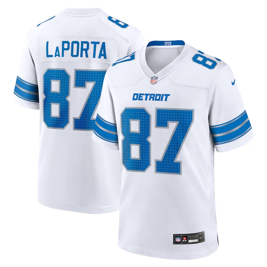 Men's Detroit Lions Sam LaPorta Nike White White Game Jersey - Jersey