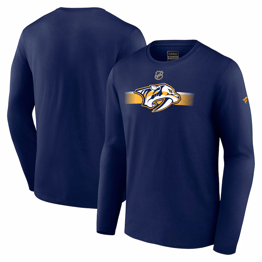 Men's Nashville Predators Fanatics Navy Authentic Pro Secondary Long Sleeve T-Shirt - Jersey