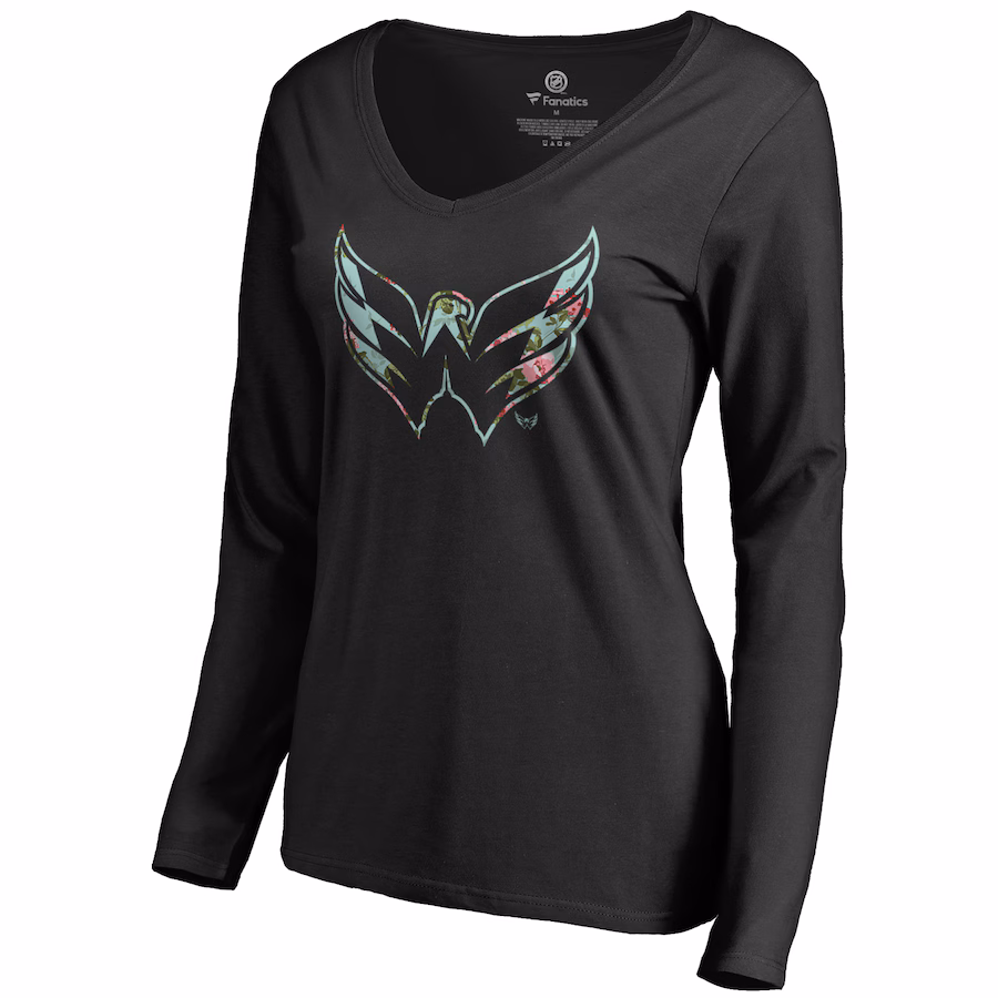 Women's Washington Capitals Black Lovely Long Sleeve V-Neck T-Shirt - Jersey