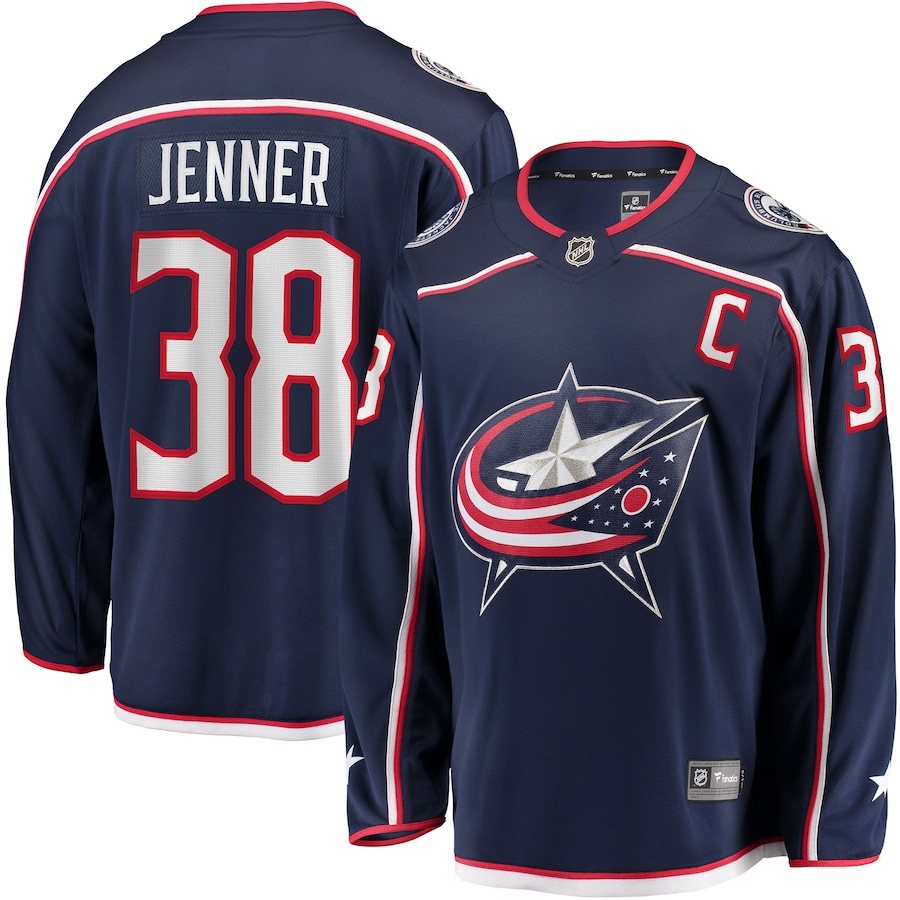 Men's Columbus Blue Jackets Boone Jenner Navy Home Captain Patch Breakaway Player Jersey - Jersey
