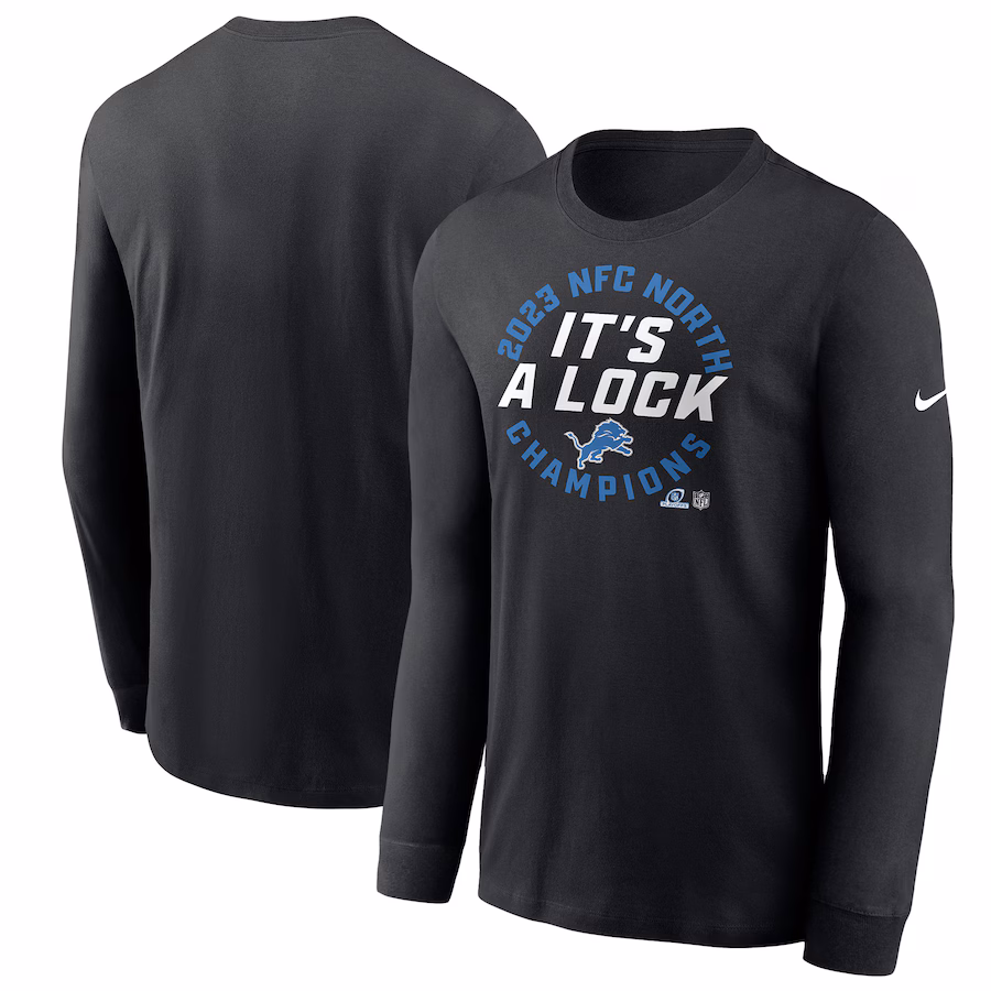 Men's Detroit Lions Nike Black 2023 NFC North Division Champions Locker Room Trophy Collection Long Sleeve T-Shirt - Jersey