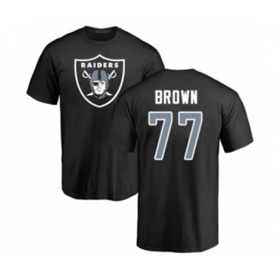 Football Oakland Raiders #77 Trent Brown Black Name & Number Logo T-Shirt - Jersey