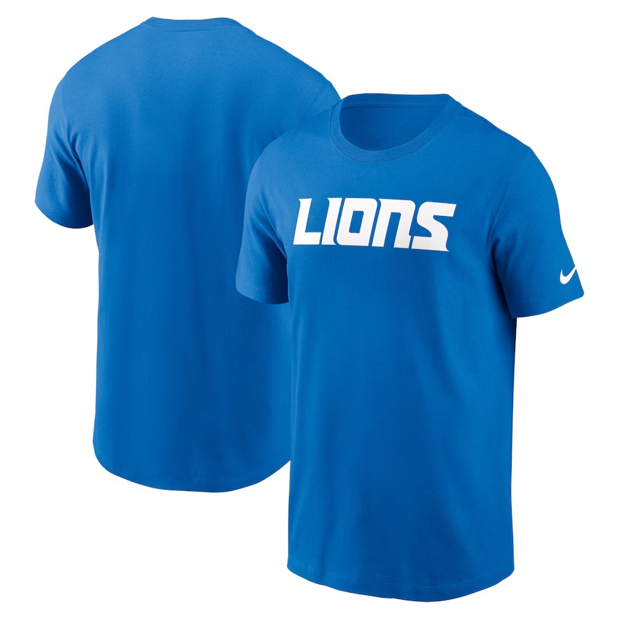 Men's Detroit Lions Nike Blue Primetime Wordmark Essential T-Shirt - Jersey