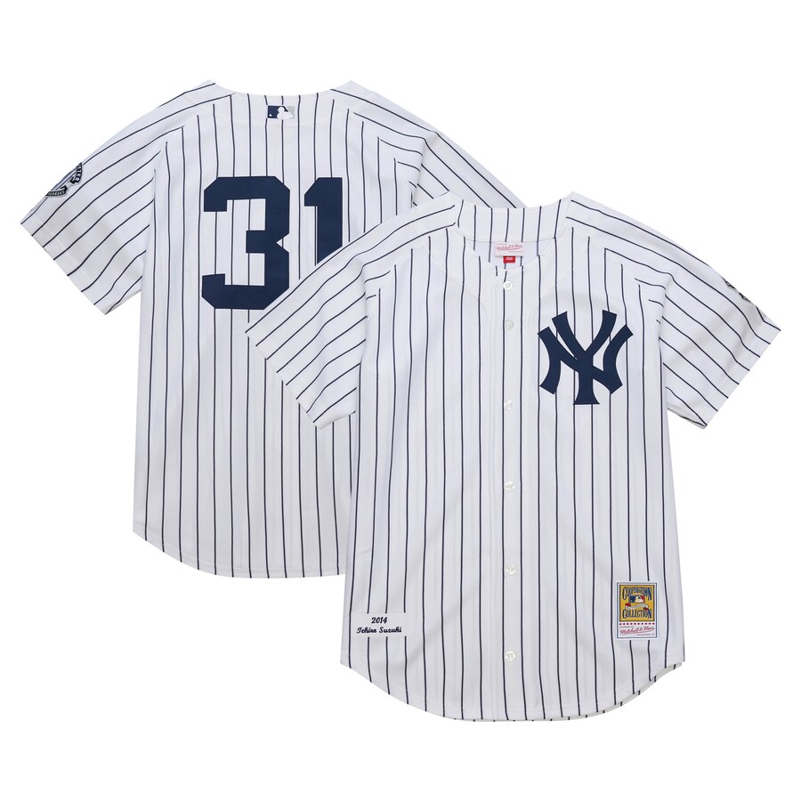 Men's New York Yankees Ichiro Suzuki Mitchell & Ness White 2014 Cooperstown Collection Authentic Throwback Jersey - Jersey