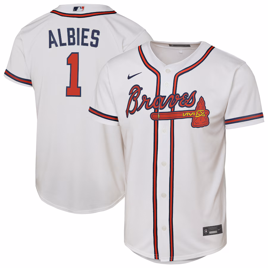 Youth Atlanta Braves Ozzie Albies Nike White Home Replica Player Jersey - Jersey