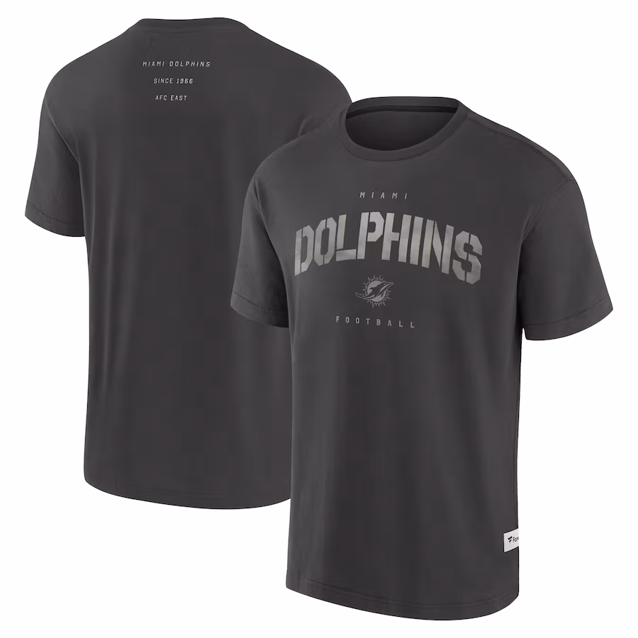 Men's Miami Dolphins Fanatics Charcoal Elements Weathered Tonal Future Ground T-Shirt - Jersey