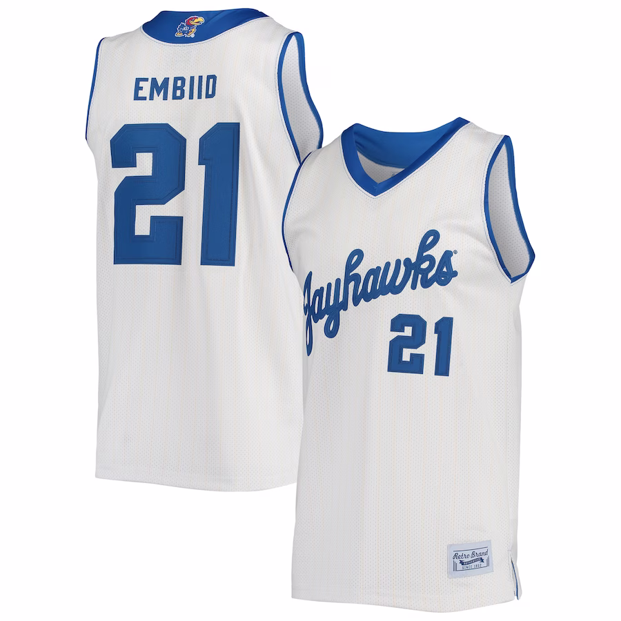 Joel Embiid Kansas Jayhawks Original Retro Brand Alumni Commemorative Classic Basketball Jersey - Cream - Jersey