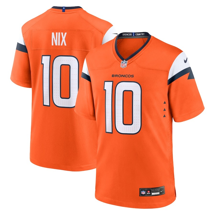 Men's Denver Broncos Bo Nix Nike Orange Player Game Jersey - Jersey