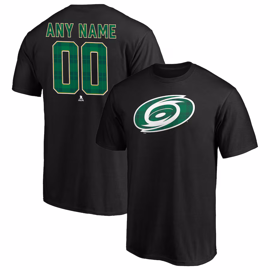 Men's Carolina Hurricanes Black Emerald Plaid Personalized Name & Number T-Shirt - Jersey