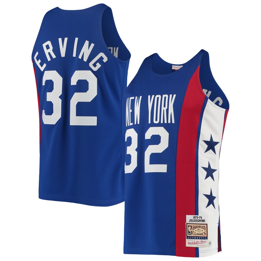 Men's New York Nets Julius Erving Mitchell & Ness Blue 1973/74 Hardwood Classics Authentic Jersey - Jersey