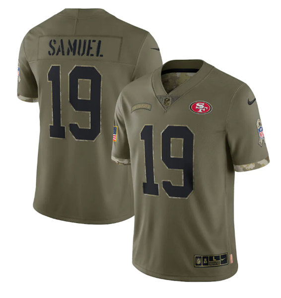 Men's San Francisco 49ers #19 Deebo Samuel 2022 Olive Salute To Service Limited Stitched Jersey - Jersey