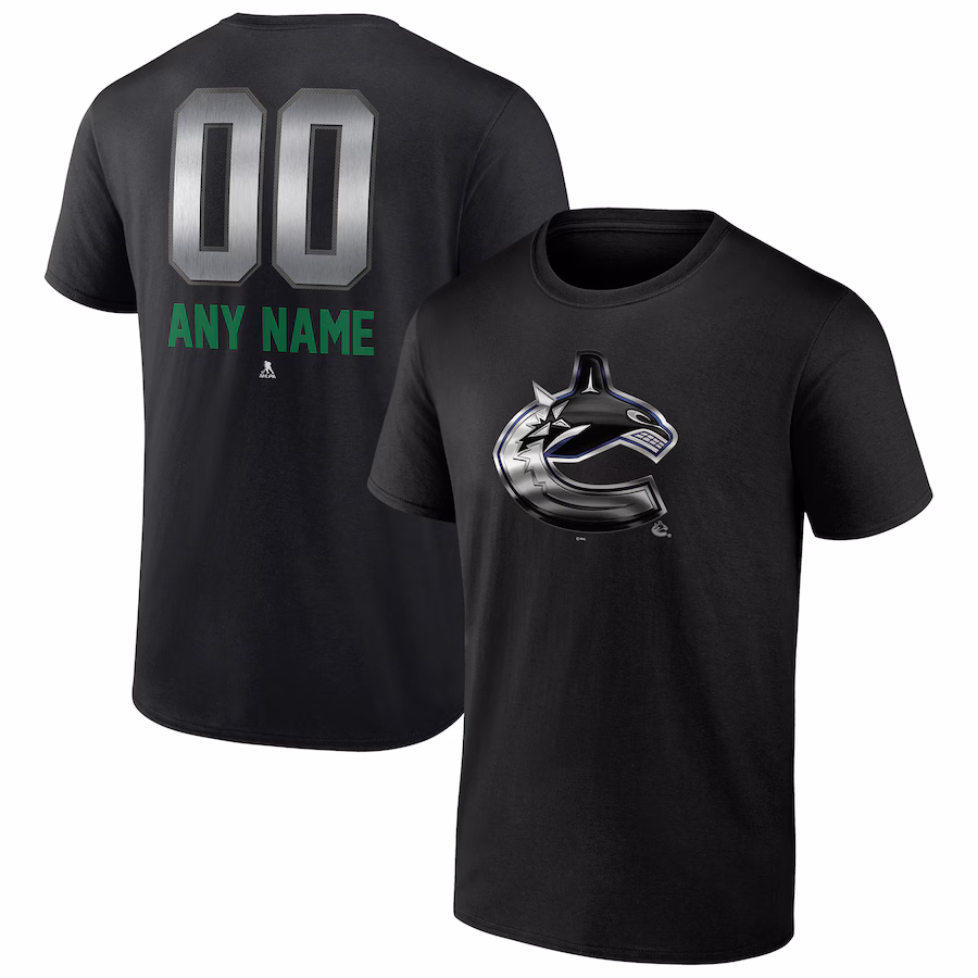 Men's Vancouver Canucks Black Personalized Midnight Mascot Logo T-Shirt - Jersey