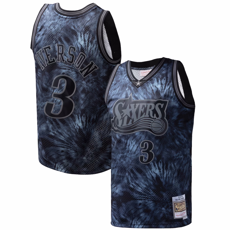 Men's Philadelphia 76ers Allen Iverson Mitchell & Ness Black Hardwood Classics 1997/98 Tie-Dye Swingman Jersey - Jersey