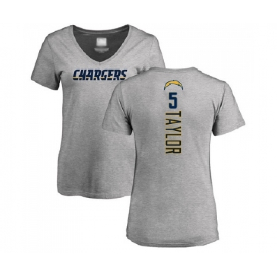 Football Women's Los Angeles Chargers #5 Tyrod Taylor Ash Backer T-Shirt - Jersey