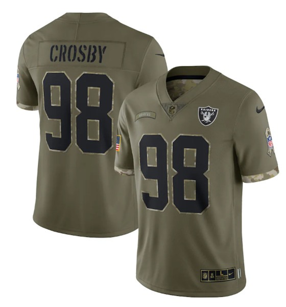 Men's Las Vegas Raiders #98 Maxx Crosby 2022 Olive Salute To Service Limited Stitched Jersey - Jersey