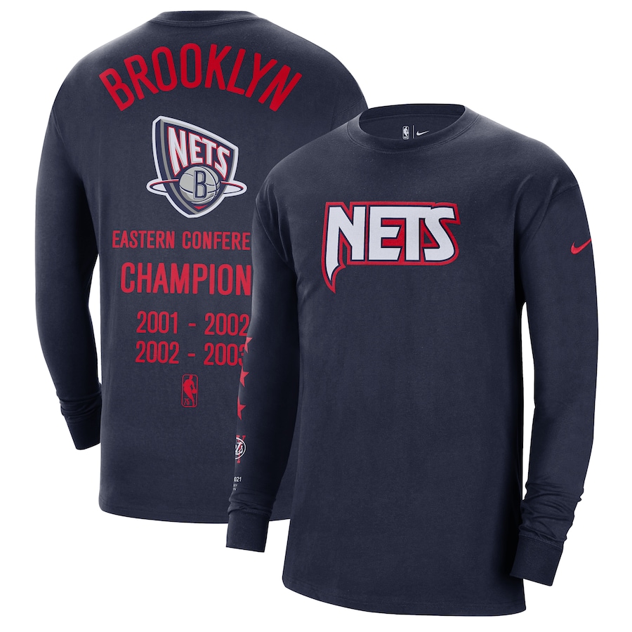 Men's Brooklyn Nets Nike Navy 2021/22 City Edition Courtside Heavyweight Moments Long Sleeve T-Shirt - Jersey