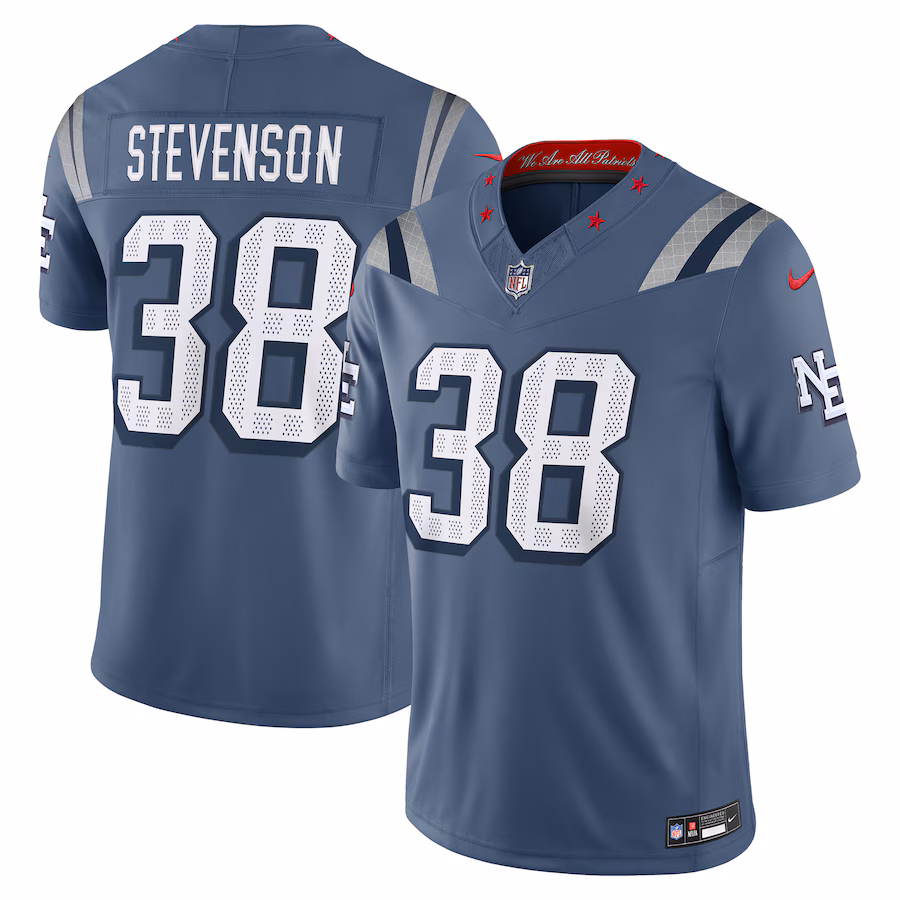 Men's New England Patriots Rhamondre Stevenson Nike Storm Blue 2025 Rivalries Collection Limited Jersey - Jersey