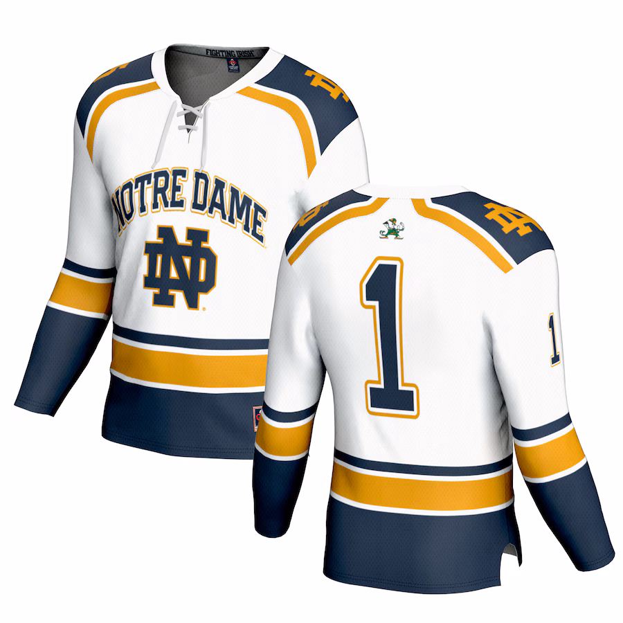 Youth GameDay Greats #1 White Notre Dame Fighting Irish Lightweight Collegiate Hockey Fashion Jersey - Jersey