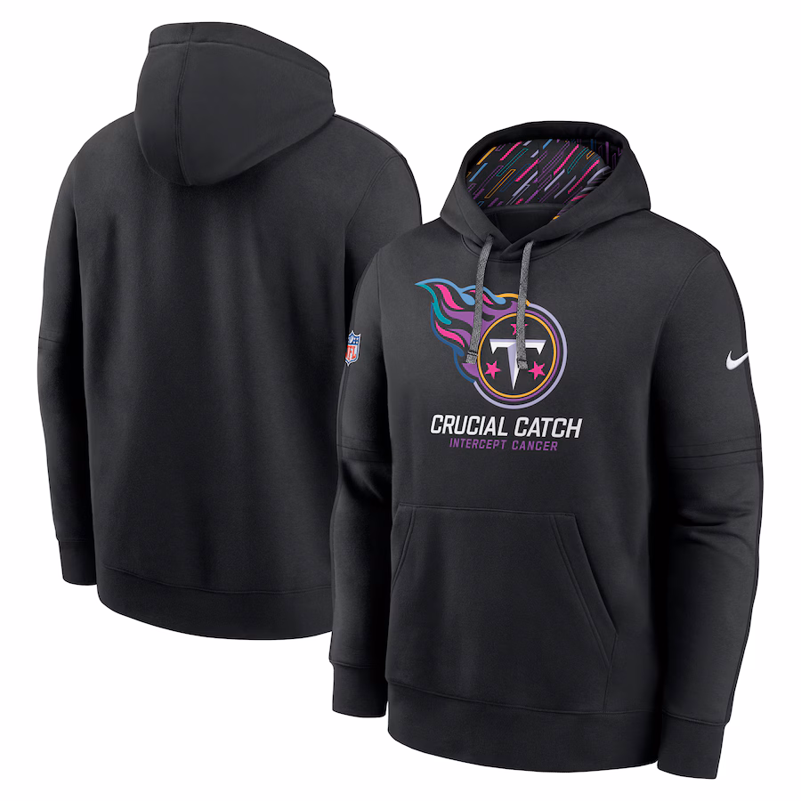 Men's Tennessee Titans Nike Black 2024 NFL Crucial Catch Club Pullover Hoodie - Jersey