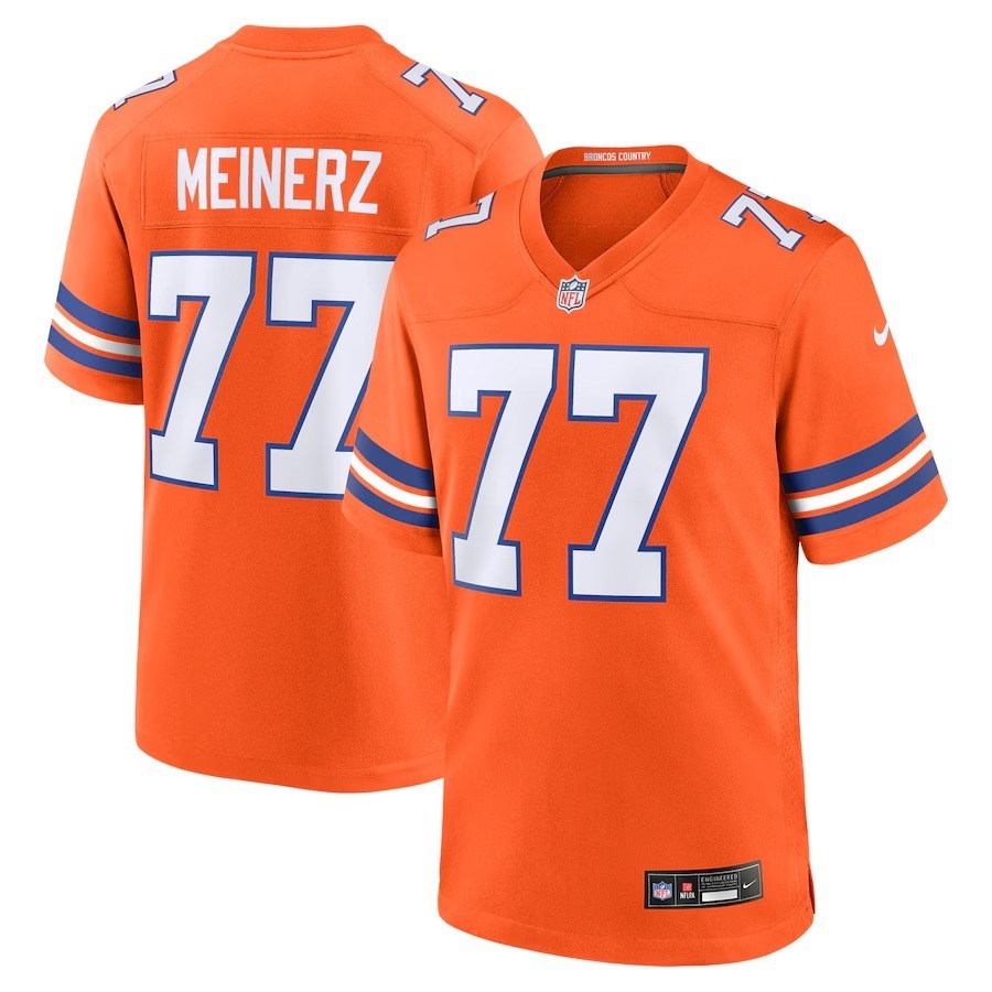 Men's Denver Broncos Quinn Meinerz Nike Orange Mile High Collection 1977 Throwback Player Game Jersey - Jersey