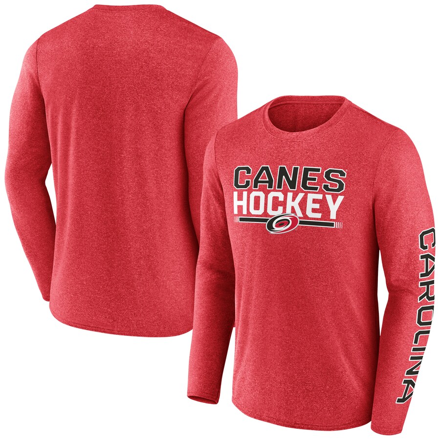 Men's Carolina Hurricanes Fanatics Heather Red Sweep Iconic Synthetic Long Sleeve T-Shirt - Jersey