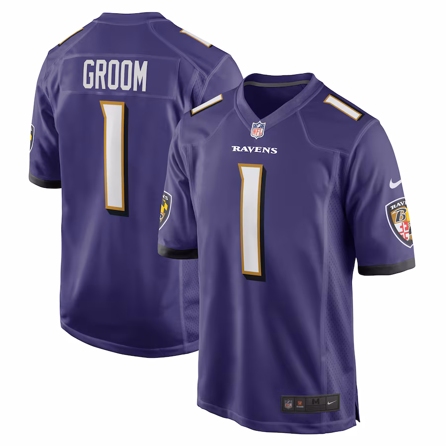 Men's Baltimore Ravens Number 1 Groom Nike Purple Game Jersey - Jersey