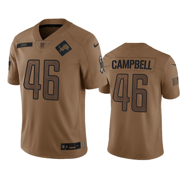 Men's Detroit Lions #46 Jack Campbell 2023 Brown Salute To Service Limited Football Stitched Jersey - Jersey