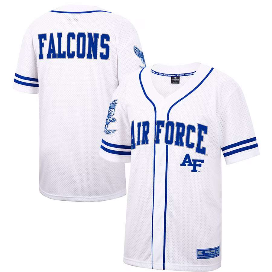 Air Force Falcons Colosseum Free Spirited Mesh Button-Up Baseball Jersey - White - Jersey