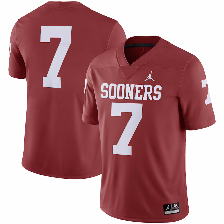 Men's Jordan Brand #7 Crimson Oklahoma Sooners Team Game Jersey - Jersey