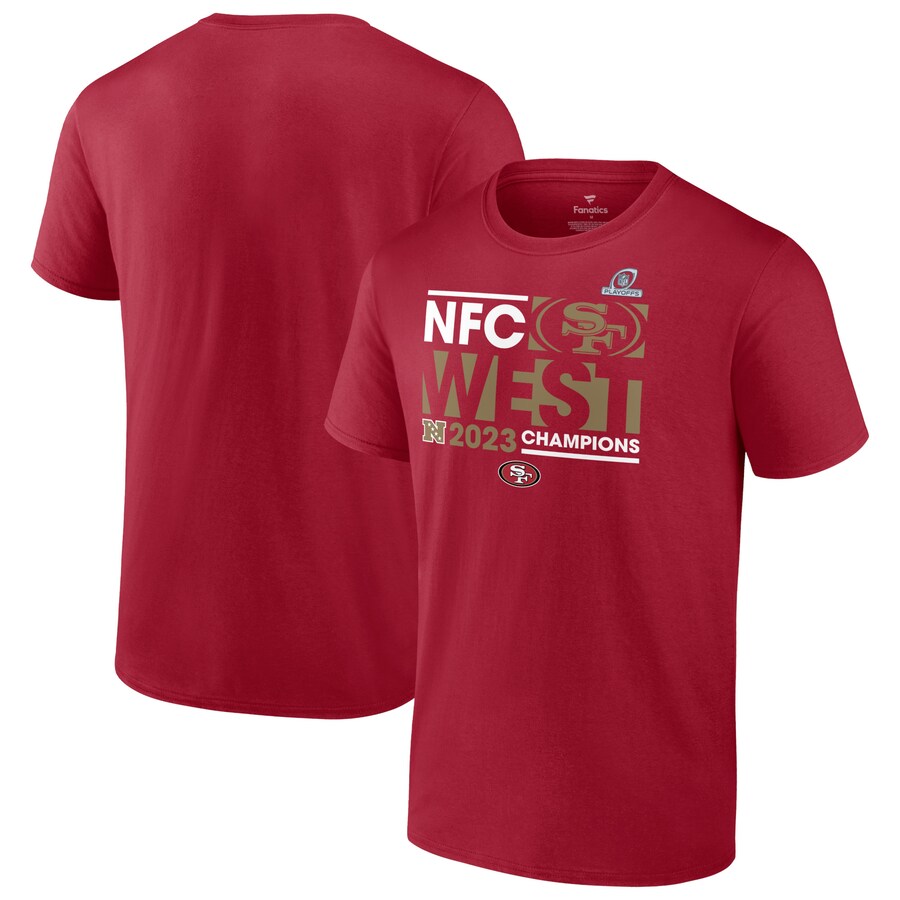 Men's San Francisco 49ers  Fanatics Scarlet 2023 NFC West Division Champions Conquer T-Shirt - Jersey