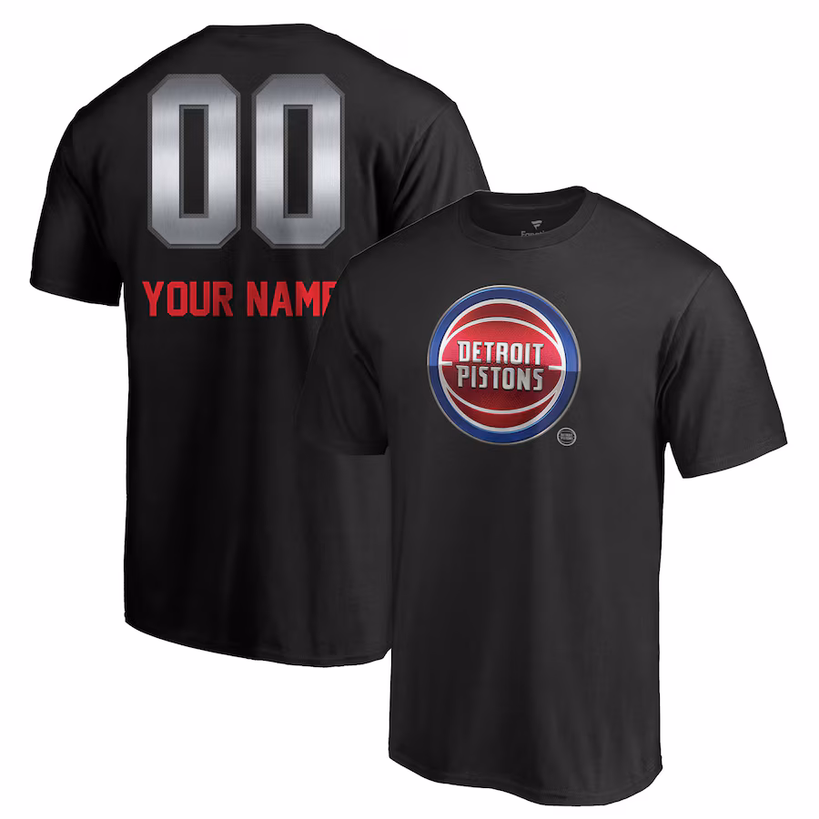 Men's Detroit Pistons Black Midnight Mascot Personalized Name & Number T-Shirt - Jersey
