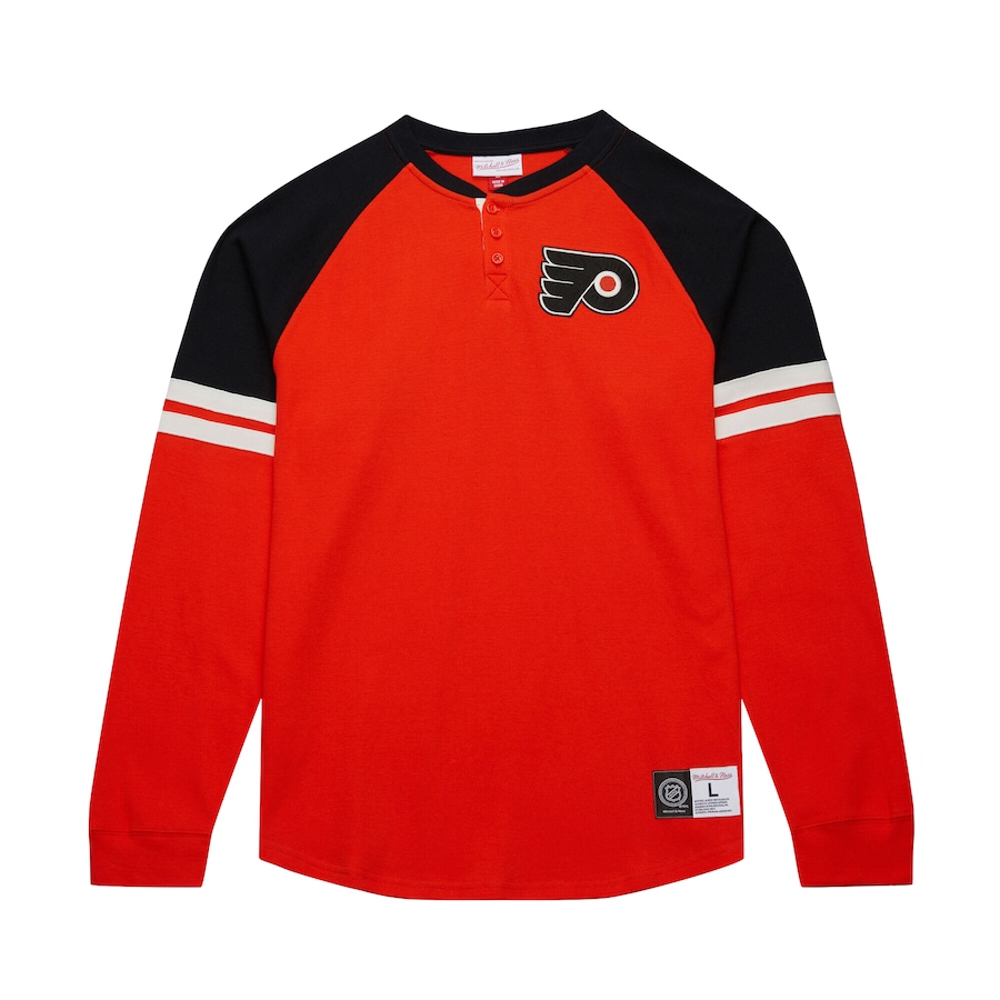 Men's Philadelphia Flyers Mitchell & Ness Orange Thermal Henley Long Sleeve T-Shirt - Jersey