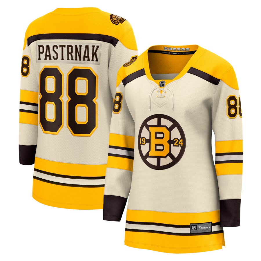 Women's Boston Bruins David Pastrnak Fanatics Branded Cream 100th Anniversary Premier Breakaway Player Jersey - Jersey