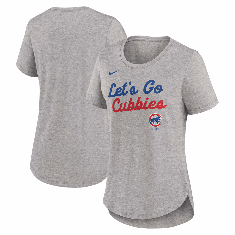 Women's Chicago Cubs Nike Heather Gray Script Tri-Blend T-Shirt - Jersey