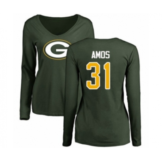 Football Women's Green Bay Packers #31 Adrian Amos Green Name & Number Logo Long Sleeve T-Shirt - Jersey