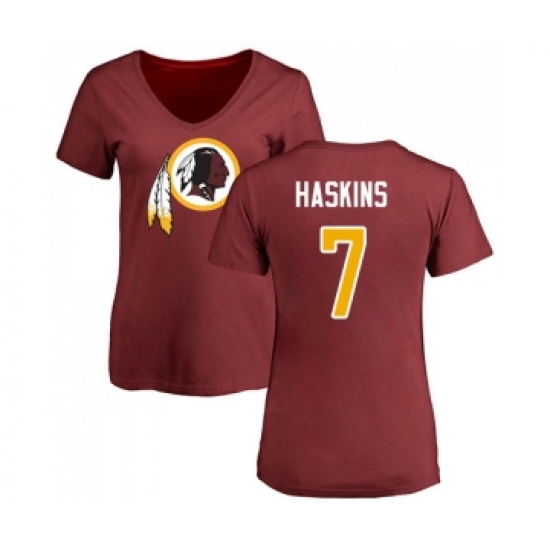 Football Women's Washington Redskins #7 Dwayne Haskins Maroon Name & Number Logo T-Shirt - Jersey