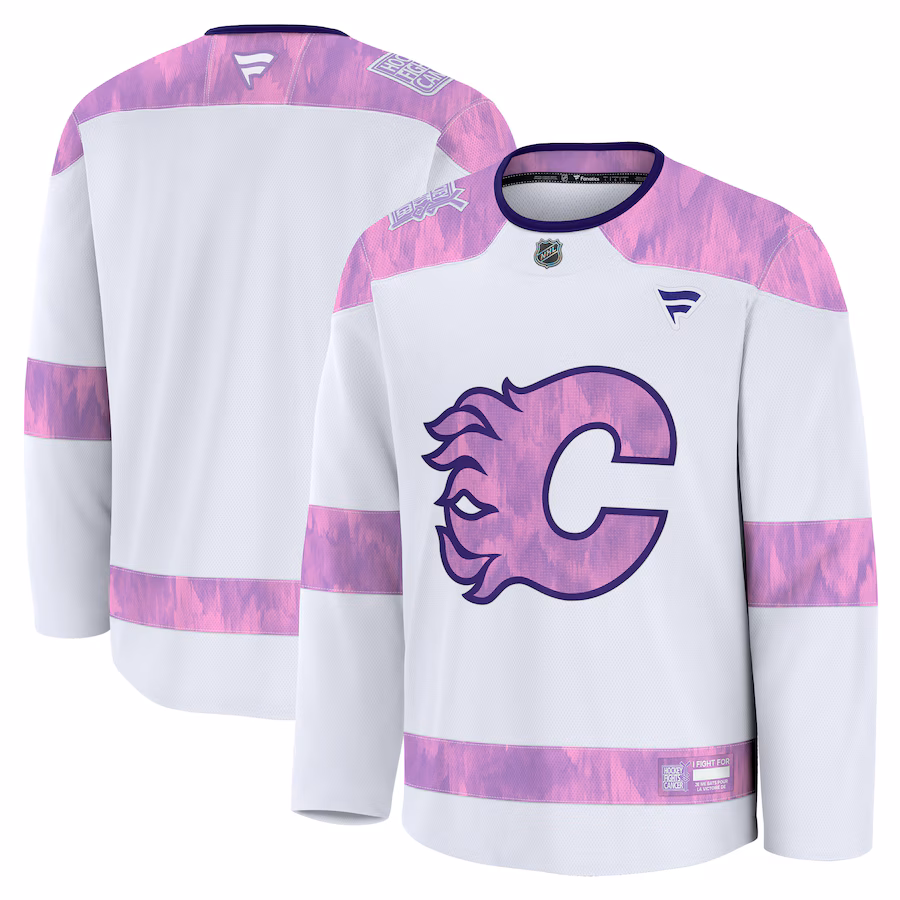 Men's Calgary Flames Fanatics White 2024 Hockey Fights Cancer Practice Jersey - Jersey