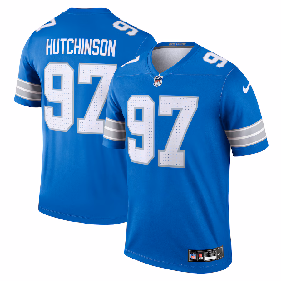 Men's Detroit Lions Aidan Hutchinson Nike Blue Team Legend Player Performance Top - Jersey