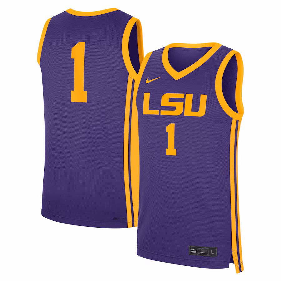 Men's Nike #1 Purple LSU Tigers Road Replica Jersey - Jersey
