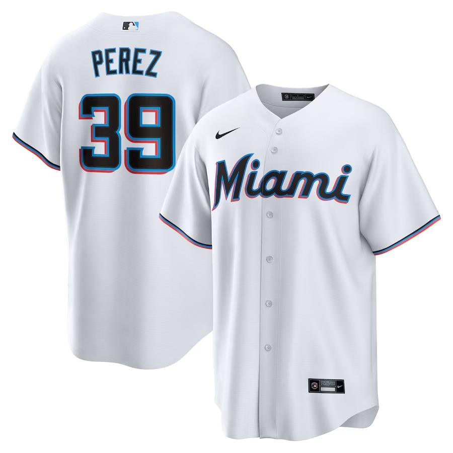 Men's Miami Marlins Eury Perez Nike White Home Replica Jersey - Jersey