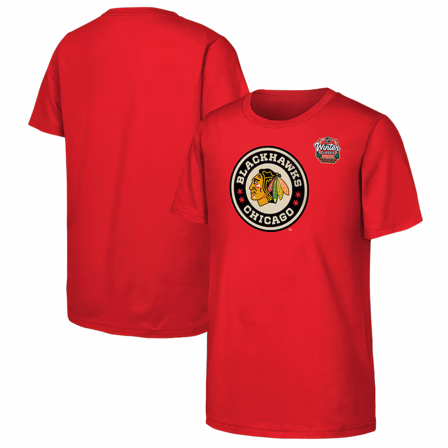 Youth Chicago Blackhawks Red 2025 NHL Winter Classic Primary Logo T-Shirt - Jersey