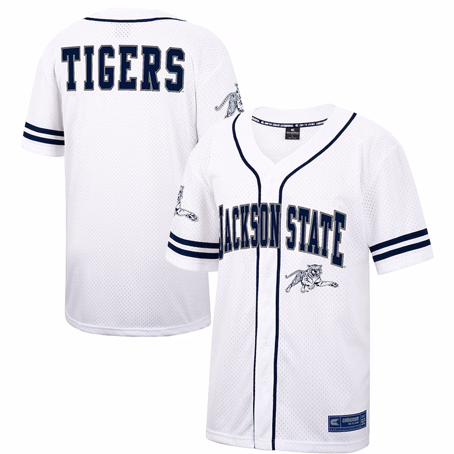 Jackson State Tigers Colosseum Free Spirited Mesh Button-Up Baseball Jersey - White - Jersey