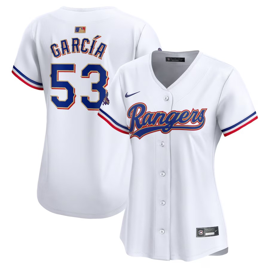Women's Texas Rangers Adolis Garcia Nike White 2024 Gold Collection Limited Player Jersey - Jersey