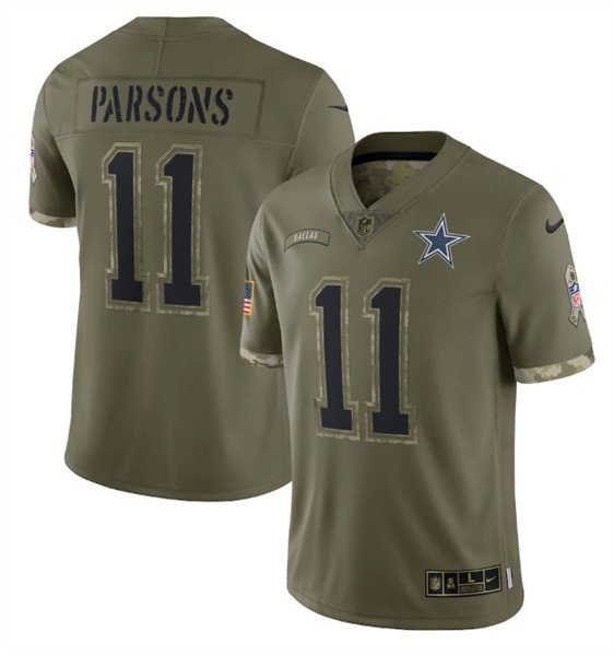 Men's Dallas Cowboys #11 Micah Parsons 2022 Olive Salute To Service Limited Stitched Jersey - Jersey