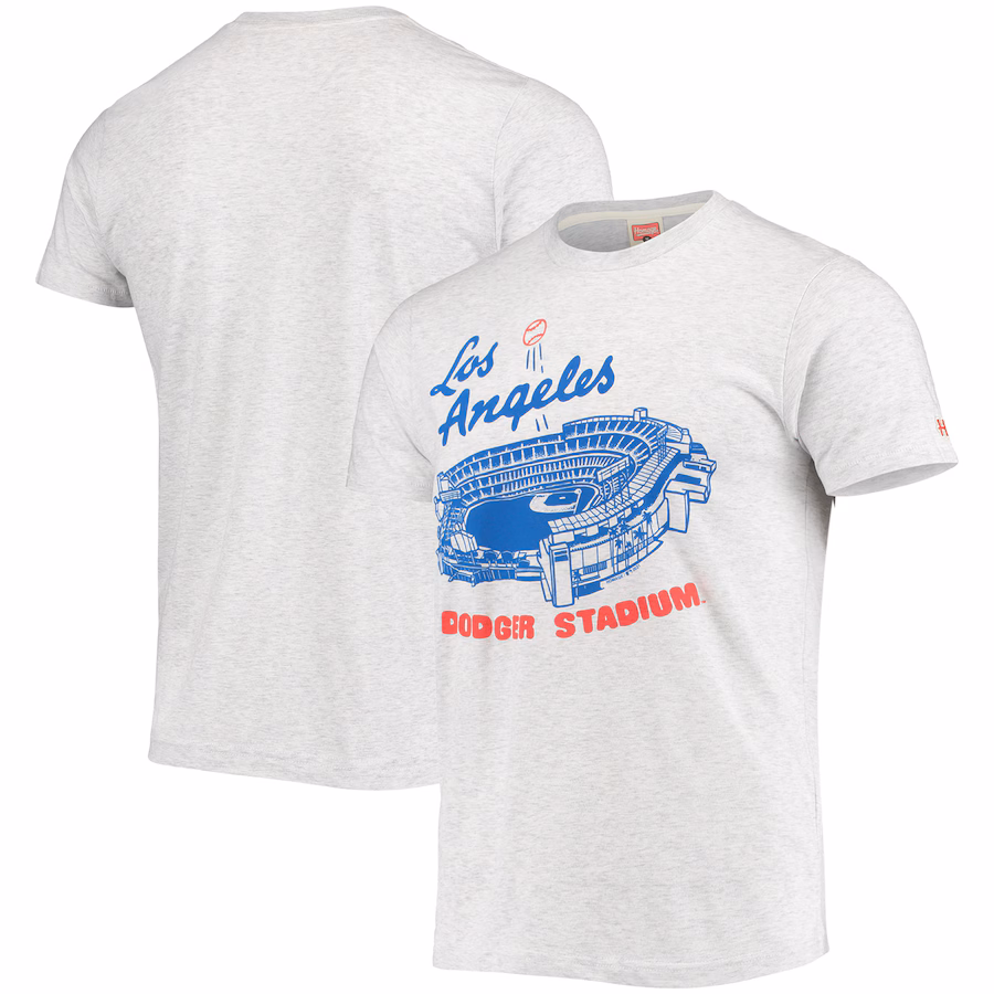 Men's Los Angeles Dodgers Homage Gray Dodger Stadium Tri-Blend T-Shirt - Jersey