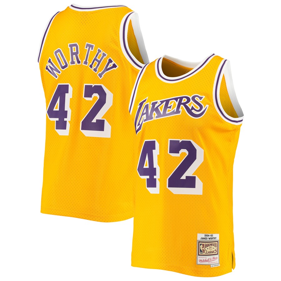 Men's Los Angeles Lakers James Worthy Mitchell & Ness Gold 1984/85 Hardwood Classics Swingman Jersey - Jersey