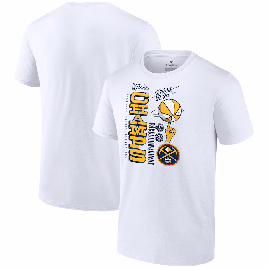 Men's Denver Nuggets  Fanatics White 2023 NBA Finals Champions Hometown Originals Review T-Shirt - Jersey