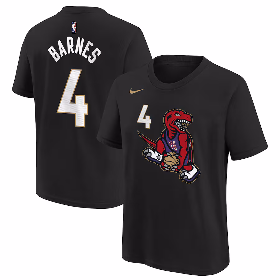Youth Toronto Raptors Scottie Barnes Nike Black 2024/25 City Edition Name & Number T-Shirt - Jersey