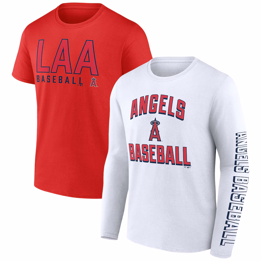Men's Los Angeles Angels Fanatics Red/White Two-Pack Combo T-Shirt Set - Jersey