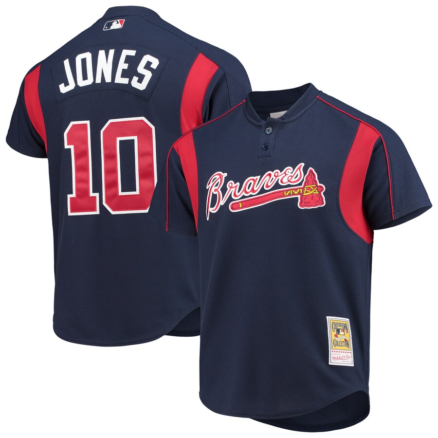 Men's Atlanta Braves Chipper Jones Mitchell & Ness Navy Cooperstown Collection Mesh Batting Practice Button-Up Jersey - Jersey